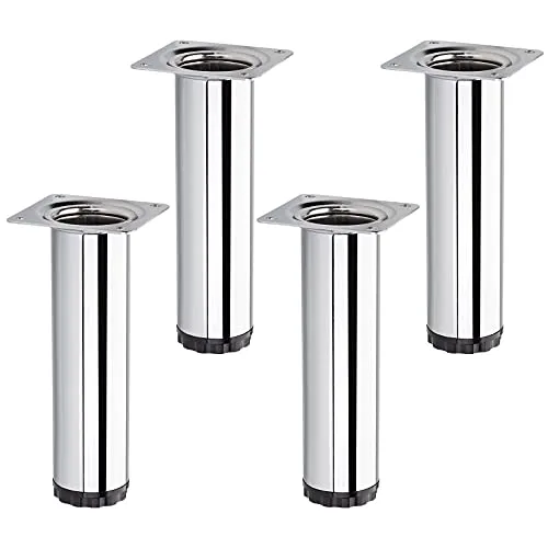 SOTECH 4 Stück Möbelfüße Bravo Höhe 150 mm (+ 10 mm) Ø 40 mm Chrom poliert höhenverstellbare Schrankfüße aus Stahl belastbar bis 50 kg pro Schrankfuß