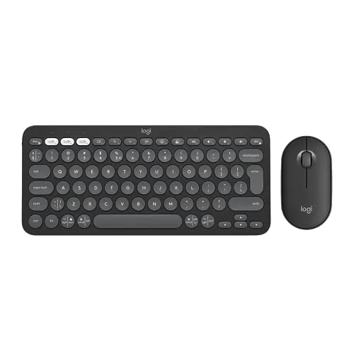 Logitech Pebble 2 Combo - Spanisches QWERTY-Layout, Grafit - Maus-Tastatur-Set mit ultradünner, mobiler Tastatur und Maus. Wechseln Sie nahtlos zwischen 3 Geräten und genießen Sie ein stilvolles Design in Grafit.