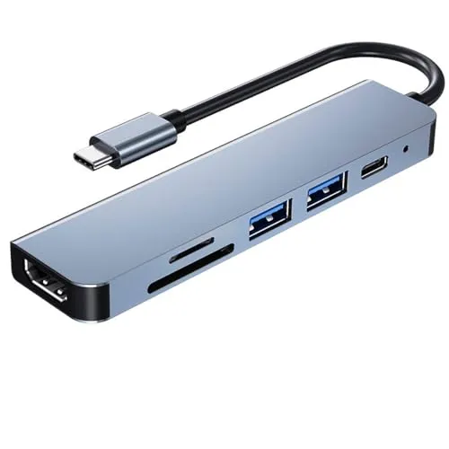 USB c hub, Multi Port USB Adapter für MacBook Pro, 6 in 1 USB C zu HDMI Hub, kompatibel mit USB C Laptops und Anderen Typ-C Geräten (4K HDMI USB3.0 USB2.0 SD/TF-Kartenleser 87W PD)