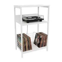 relaxdays Standregal Plattenspieler Tisch, weiß - Praktisches Standregal für Plattenspieler und Vinylsammlung auf 3 offenen Ebenen. Ideal für Musikliebhaber, bietet viel Stauraum auf kleinem Platz. Robuste Konstruktion aus MDF und Eisen für langlebige Nutzung.