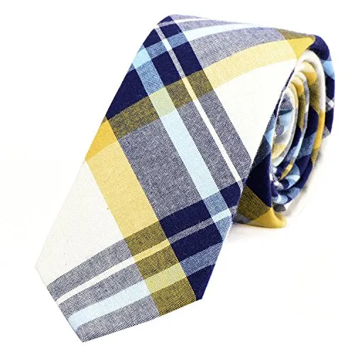 DonDon Herren Krawatte 6 cm kariert gestreift creme