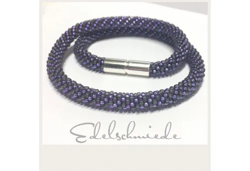 Edelschmiede925 Kette ohne Anhänger Edelschmiede925 Häkelkette grau / Lila mit 925 Silber Verschluß 45 cm