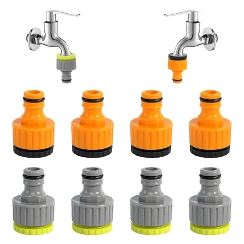 Hahnverbinder, 12 Stück Gartenschlauchverbinder 1/2 Zoll 3/4 Zoll Kunststoffschlauchverbinder, Adapter Wasserhahn Kunststoff Adapter Kupplung Schlauchanschluss Set für Wasserhahn