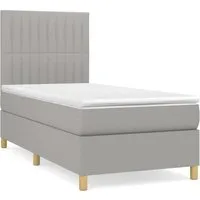 vidaXL Boxspringbett mit Matratze 90x190 cm - Hellgrau - Bequeme Boxspringbett-Kombination für erholsamen Schlaf! Mit höhenverstellbarem Kopfteil und atmungsaktivem, strapazierfähigem Stoff. Ideal für Rücken- und Bauchschläfer.