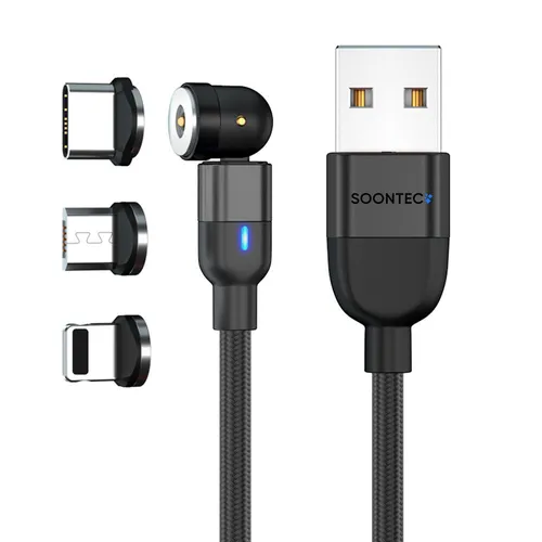 Meter SOONTEC Magnetladekabel mit 3 Stecker Micro USB/ USB-C 2,4A in schwarz 2