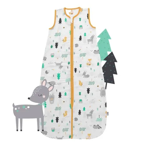 schlummersack Schlafsack Baby Sommer 80 cm dünn Bambus-Musselin Waldtiere | Babyschlafsack Sommer 0.5 Tog 0 5 Tog Baby Schlafsack Sommer | Sommer Schlafsack Baby ungefüttert