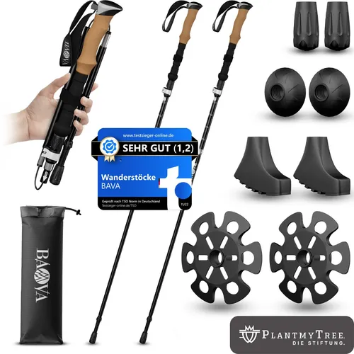 BAVA® Wanderstock Faltbar [36cm Faltmaß] Verschiedene Aufsätze [Ultraleicht]