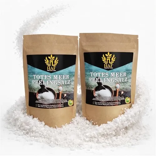 HAF – Totes Meer Peelingsalz (2 x 1 kg) – Naturreines Körper-Peeling für Sauna und Dusche - REICHHALTIG AN MINERALIEN – Die hohe Mineralstoffkonzentration sorgt für ein erfrischendes Hautgefühl. Ideal zur sanften Reinigung und Pflege, perfekt für die Anwendung zu Hause oder im Spa.