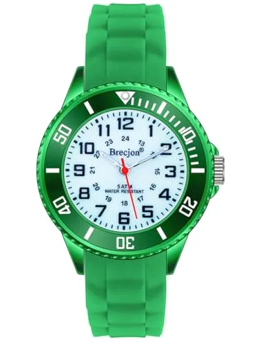 Brecjon Kinder Armbanduhr Jungen Mädchen Lernuhr Silikonuhr Kids 5ATM wasserdicht Leuchtzifferblatt grün 2302