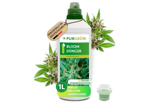 Purgrün Bloom Dünger, NPK 3+5+7, 1L - Mineralischer Pflanzendünger für Cannabis – Fördert kräftige Blütenbildung und enthält essentielle Mikronährstoffe für gesunde Pflanzen.