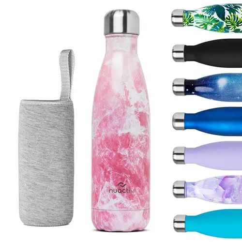 Nuactiv Edelstahl Trinkflasche 500ml – Leichte Isolierflasche Hält 24h Kalt & 12h Heiß – Auslaufsicher Doppelwandig BPA-Frei und Haltbar, Perfekt für Reise, Outdoor, Schule, Sport, Fitness & Alltag