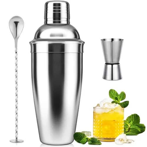 Cocktail-Shaker-Set, 750 ml, Getränkemixer mit integriertem Sieb, Messbecher und Rührlöffel zum Mischen von Getränken, Margaritas, Anfängerfreundlicher Edelstahl-Mixer, Barutensilien-Werkzeug