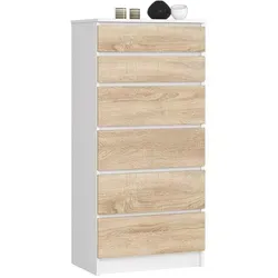 Raumhirsch Furniture Hochkommode, Weiß, 60x130x40 cm - Praktische Hochkommode mit sechs Schubladen zur optimalen Raumnutzung. Ideal für schmale Nischen im Wohnzimmer, Flur oder Kinderzimmer und aus robustem, langlebigem Material gefertigt.