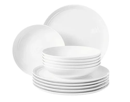 Seltmann Weiden Terra weiß Tafelset 12-tlg. - Essservice aus hochwertigem Hartporzellan für 6 Personen, spülmaschinen- und mikrowellengeeignet – ideal für jeden Anlass!