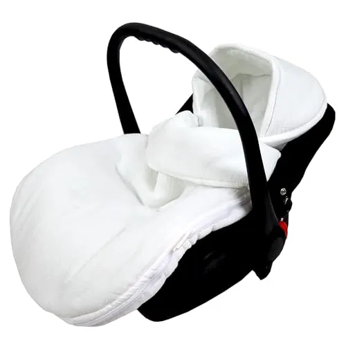BabyLux Fußsack 90cm für Babyschale, Kinderwagen & Buggy, Minky, ideal für Frühling, Sommer Herbst &, warm & weich Kinderfußsack (Musselin - Weiß)