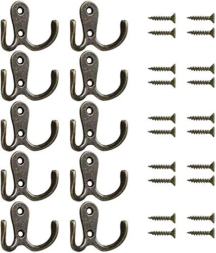 Namvo 10 Stk Doppel Mantel Haken Vintage Metall Haken Bronze Hut Kleidung Handtuch Haken antike Twin Robe Haken Dual Haken Hänger Wand hängen Deherhaken für Küche Badezimmer Schlafzimmer mit Schrauben