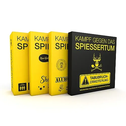 Kampf gegen das Spießertum Bundle – Komplettset mit 3 fiesen Erweiterungen - Das ultimative Partyspiel für Erwachsene mit 900 Karten und 3 Erweiterungen. Ideal für 3-10 Spieler ab 16 Jahren, schnell gelernt und endloser Spielspaß garantiert!