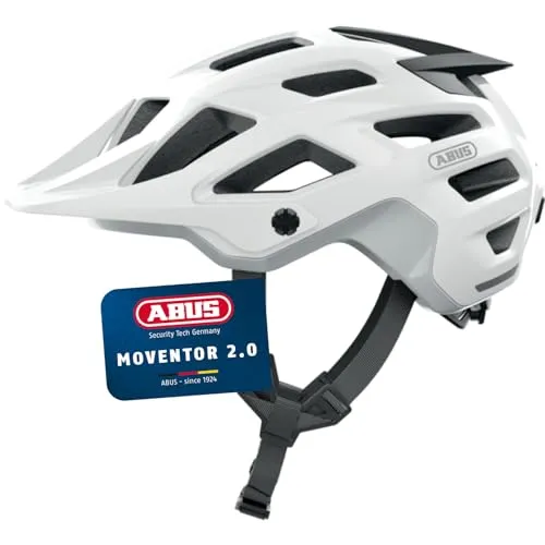 Abus Moventor 2.0 MTB Fahrradhelm shiny white 57-61 cm - Fahrradhelm für Mountainbiker mit einstellbarer Passform und robustem Polycarbonat-Material, ideal für Sicherheit und Komfort auf Trails.