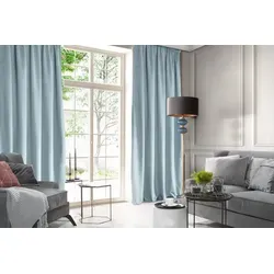 Design91 Samtvorhang in Hellblau - Blickdichter Veloursvorhang mit Kräuselband, ideal für Wohnzimmer und Schlafzimmer, Maße: 135 cm x 300 cm, sorgt für eine elegante Atmosphäre.