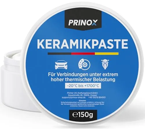 Prinox Profi Keramikpaste 150g - Extrem Hitzebeständig bis +1700°C - Keramik Paste für KFZ Bremsen, Auspuff, als Schmierpaste und Langzeitfett für Schrauben, Bremspaste etc.