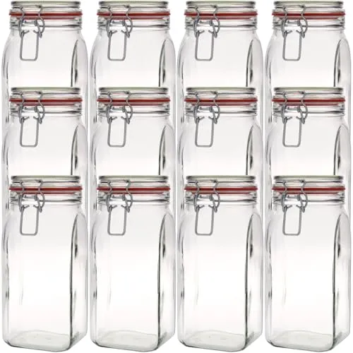 Flaschenland 12 Drahtbügelgläser 1540ml - Einmachgläser mit luftdichtem Verschluss, ideal zur Aufbewahrung von Lebensmitteln wie Mehl, Zucker und Pasta – Made in Germany und wiederverwendbar.