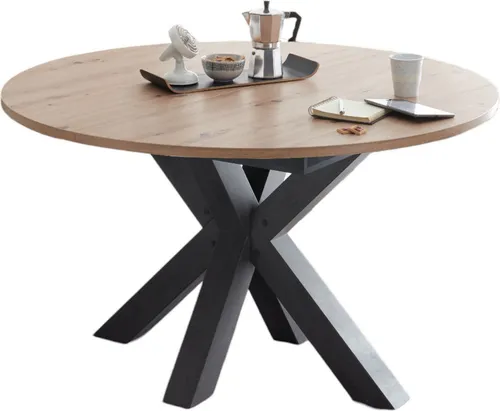 aufm Kessel Esstisch Rund ausziehbar Edda 8 - Esszimmertisch mit ausziehbarer Funktion, ideal für kleine Räume. Stilvolles Design in Graphit und Asteiche sorgt für eine zeitlose Ästhetik.