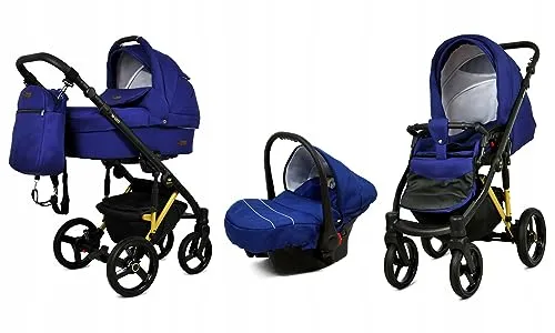 BabyLux® Kinderwagen Set 3 in 1 - UZO - incl. Babywanne, Buggy Sportsitz, Auto-Babyschale - Autositz - Kinderwagenset - Kombikinderwagen mit Wickeltasche, Regenschutz usw.
