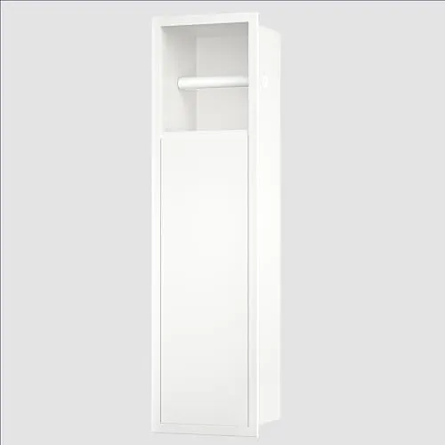 Bernkot Unterputz-Schrankmodul Edelstahl für die Klobürstengarnitur, Badezimmerschrank mit Toilettenpapierhalter,Mit Schiebetür, 63x15x15 cm, Weiß