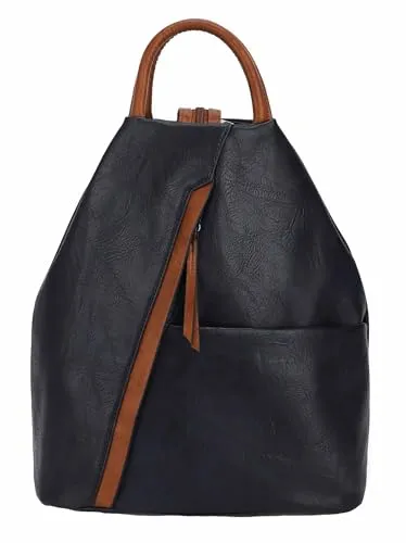 ITALYSHOP24 Damen Rucksack Tasche Schultertasche Leder Optik Daypack Backpack Handtasche Tagesrucksack Cityrucksack Dunkelblau