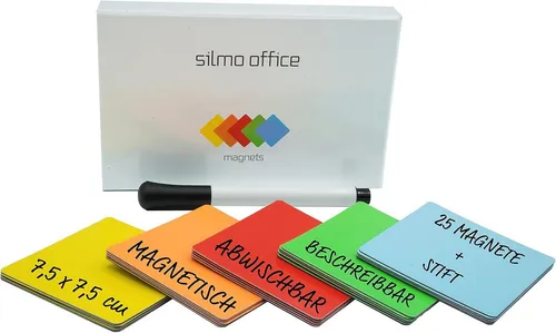 Silmo Magnet Magnetstreifen wiederbeschreibbar 75x75mm Whiteboard Kühlschrank (25-St), Für Whiteboard Kanban Scrum Board Haftstreifen Büro Tafel Lager