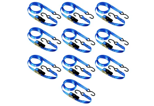 BASI Ratschengurt Schlossverlängerung 10-tlg - 250 kg Zurrkraft - Praktisches 10er Set Zurrgurte mit Ratsche und S-Haken, TÜV geprüft, ideal für sichere Ladungssicherung bis 250 kg.