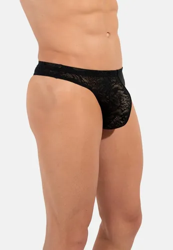 Hom G-String Free Cut Lace Tanga Unterhose Schwarz S - Funktionsunterwäsche aus 77% Polyamid und 23% Elasthan, mit floralem Design für höchsten Tragekomfort und unsichtbaren Schnitt.
