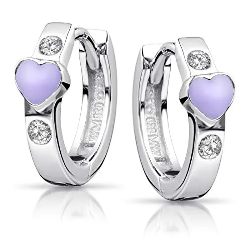 Materia Ohrringe Mädchen Silber 925 Creolen Herz - Klappcreole Zirkonia SO-390-Lila