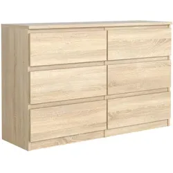 Mobelsta Kommode, Sonoma Eiche, Holzwerkstoff, Teilmassiv,Strukturbuche, 6 Schubladen, 120x78.5x39 cm, Wohnzimmer, Kommoden & Sideboards, Kommoden