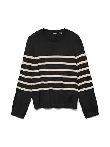 VERO MODA VMSABA Strickpullover für Damen - Eleganter Langarm Rundhals-Pullover aus nachhaltiger Viskose, perfekt für stilvolle Looks im Alltag oder im Büro.