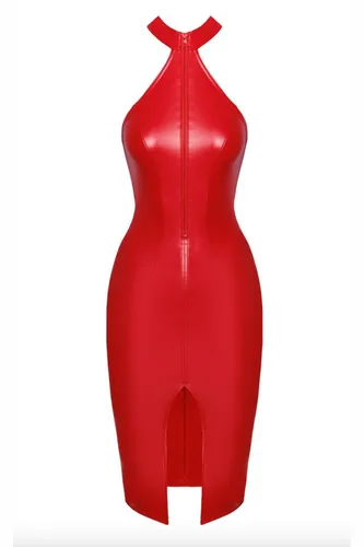 Noir Knallrotes Schulterfreies Kleid im Powerwetlook in rot von Noir Handmade