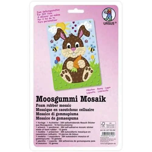 URSUS Moosgummi Mosaik Häschen Bastelset - Kreatives Bastelset für Kinder ab 3 Jahren. Fördert die Feinmotorik und Kreativität durch Aufkleben bunter Moosgummi-Sticker. Inkl. Vorlage, Aufsteller und 384 Sticker. Ideal für kleine Künstler!