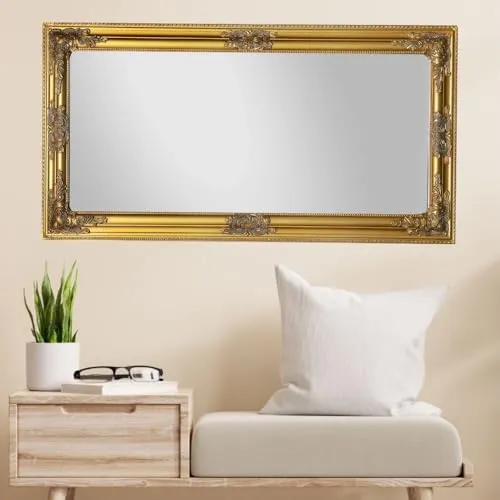 LEBENSwohnART Wandspiegel BESSA Gold antik 120x60cm - Eleganter Barockdesign-Spiegel mit Holzrahmen in gold-antik. Ideal für stilvolle Wohnräume – handgefertigt und einzigartig in jeder Ausführung, inklusive Montagematerial.
