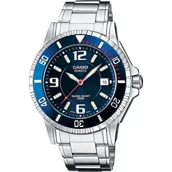 Casio Herrenarmbanduhr Collection MTD-1053D-2AVES - Herren Edelstahl Analog Quarz Uhr, lässiges Design in Blau und Metallik, wasserfest bis 200m – perfekt für Abenteuer und den Alltag.