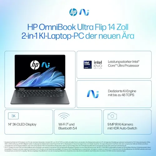 HP OmniBook Ultra Flip Next Gen AI Laptop | Intel Core Ultra 7 256V mit dedizierte NPU für KI | 47 NPU TOPS | Copilot+ | 14