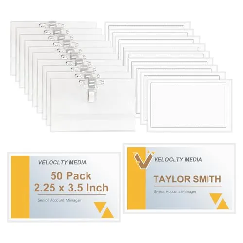 Fushing 50 Stück Namensschilder,90 * 56mm Namensschilder Clip,PVC Transparent Ausweishülle mit Leere Karte