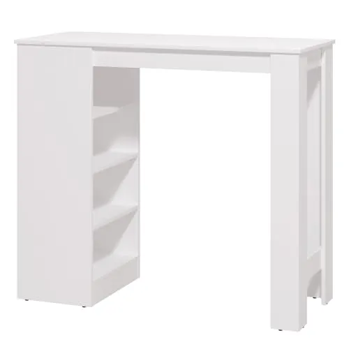 Homestyle4u Bartisch Tresentisch Weiß 2530 - Moderner Bartisch in Weiß, ideal für kleine Wohnungen. Mit 4 offenen Regalfächern und pflegeleichter Oberfläche - perfekt für Essen, Trinken und Arbeiten.