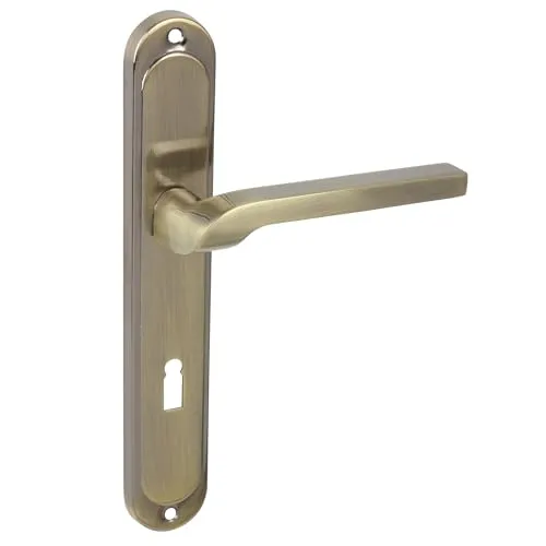 domino Türgriff 72 Drückergarnitur BB-Buntbart Set Langschildgarnitur Türklinke für Zimmertür, Kellertür & Innentür L-Form Türbeschläge aus AluminiumBronze Türdrückergarnitur NEMO M3