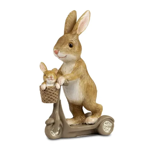 Dekofigur Hase auf Roller Fahrrad H. 13cm creme braun aus Kunststein Formano F26