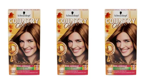 Schwarzkopf Country Colors Intensivtönung 49 Cognac Haselnuss - Färbemittel mit schonender Grauabdeckung, angereichert mit Macadamia-Öl für gesundes Haar, ideal für alle Haartypen.