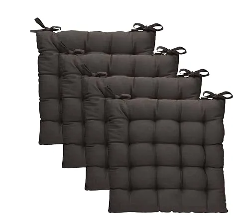 Betz 4 Stück Stuhlkissen mit Bändern - Komfortable Sitzkissen für Innen und Außen, 40 cm x 40 cm, Braun - Hochwertige Stuhlkissen aus 55% Baumwolle und 45% Polyester, gefüllt mit 100% Polyester-Schaumstoff. Pflegeleicht und langlebig – ideal für drinnen und draußen!