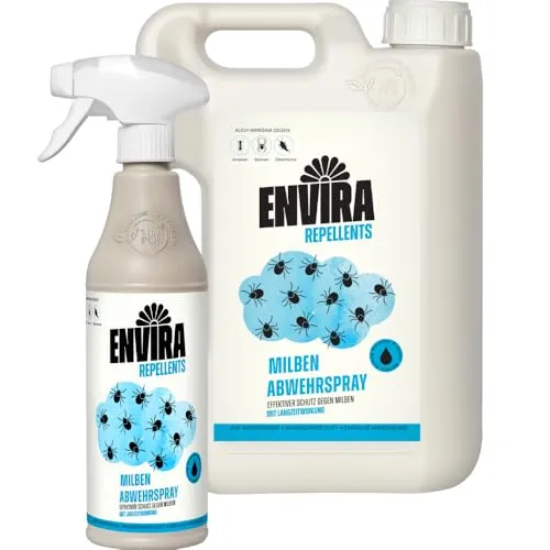 Envira Milben Abwehrspray 500 ml + 2 Liter - Milbenabwehrspray mit Langzeitwirkung gegen Milben und Hausstaubmilben, ideal für Matratzen und zur Anwendung in der Wohnung.