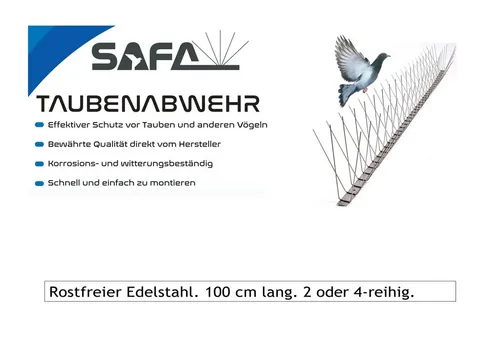 Produktbild SAFA Taubenspikes Taubenabwehr aus rostfreiem Edelstahl, 1 meter lang, 2/4-reihig, Für die Montage auf Stein, Beton, Metall, Holz, Glas, geeignet.