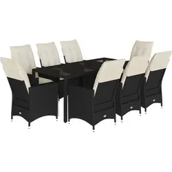 vidaXL 9-tlg. Garten-Essgruppe mit Kissen Schwarz Poly Rattan - Gartenmöbel-Set mit 6 verstellbaren Stühlen und 2 Relaxsesseln, bietet höchsten Sitzkomfort dank dick gepolsterter Kissen. Pflegeleichtes PE-Rattan und elegante Glasplatte machen es ideal für entspannte Stunden im Freien.