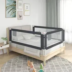 vidaXL Kleinkind-Bettschutzgitter Dunkelgrau 200x25 cm - Kindersicherung für Betten, bietet optimalen Schutz vor dem Herunterfallen mit waschbarem Polyestergewebe und verstellbarer Höhe für individuelle Sicherheit.
